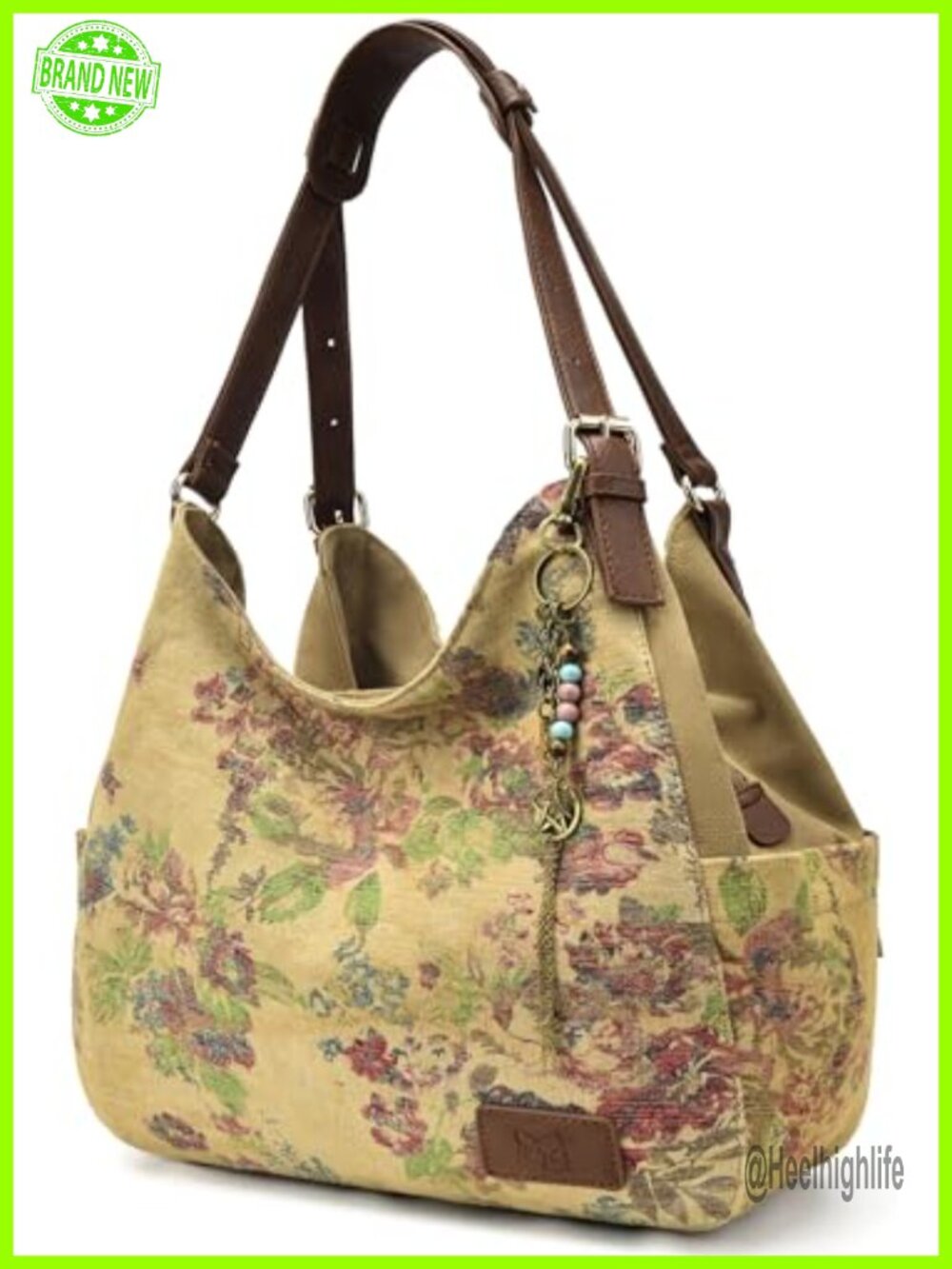 Canvas Hobo Tote Multi Pocket Purse Embroidery Ethnic
